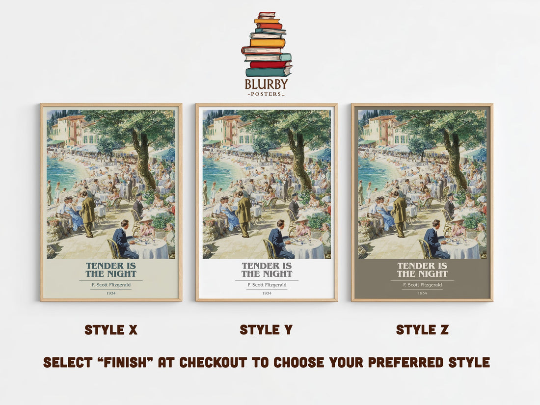 Tender Is the Night book cover print in frame leaning in hallway – classic literature wall art (mockup)