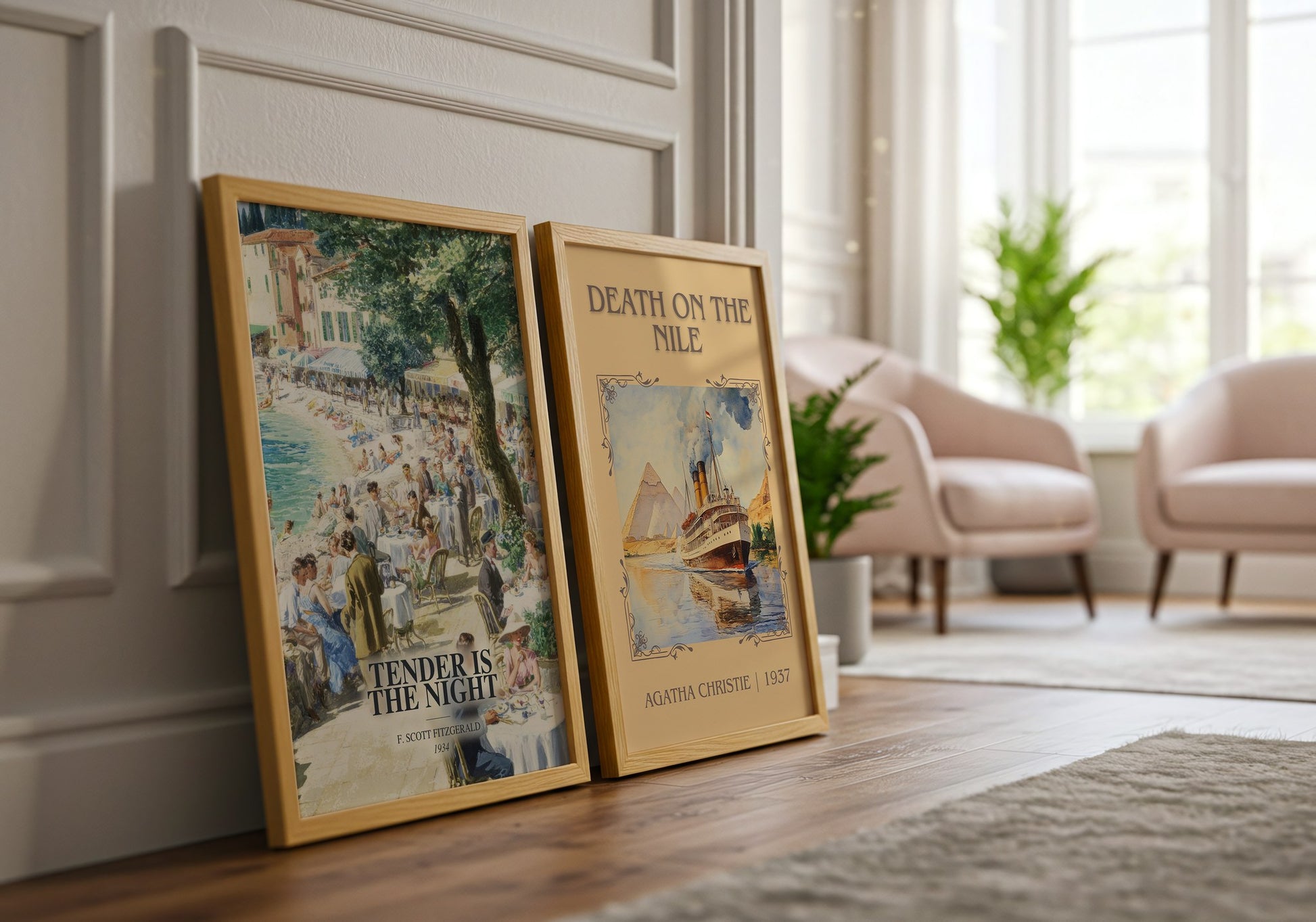 Tender Is The Night watercolour print framed by window – literary home decor