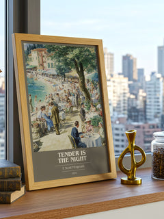 Tender Is the Night Book Cover Poster by F. Scott Fitzgerald – framed print on a city-view windowsill