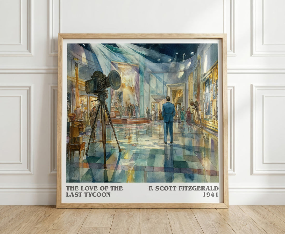 The Love Of The Last Tycoon literary print in frame leaning in hallway – classic literature wall art (mockup)