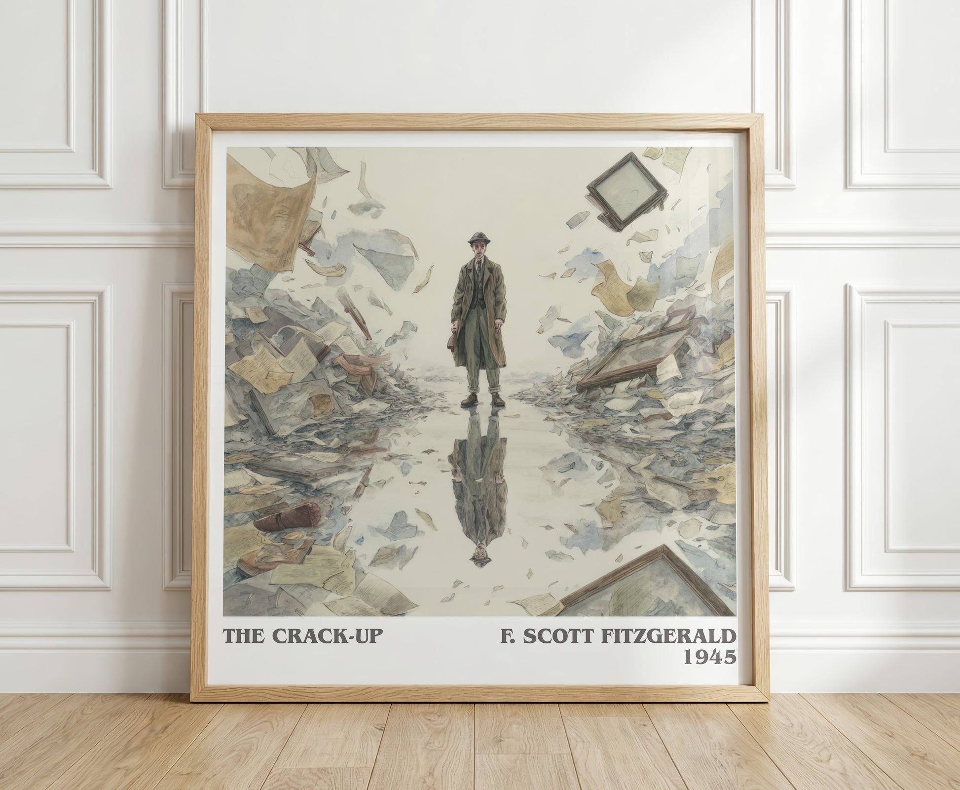 The Crack-Up literary print in frame leaning in hallway – non fiction wall art