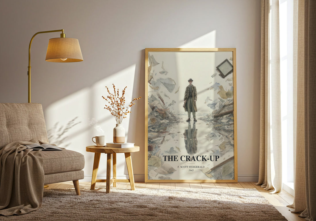 The Crack-Up watercolour print in frame leaning in hallway – memoir wall art (mockup)