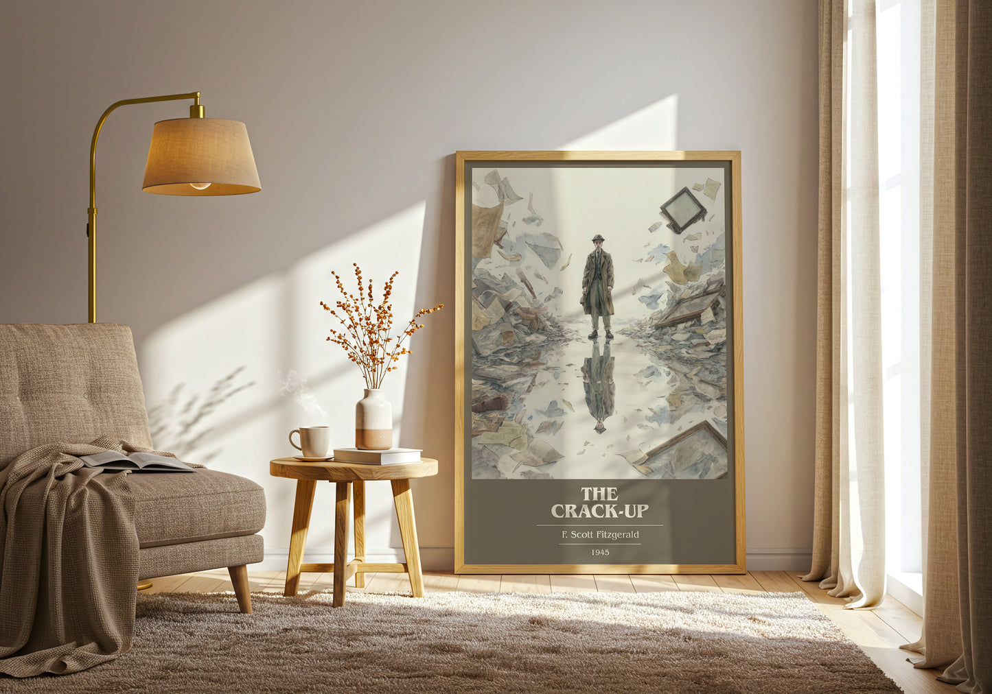 The Crack-Up book cover print framed by window – literary home decor