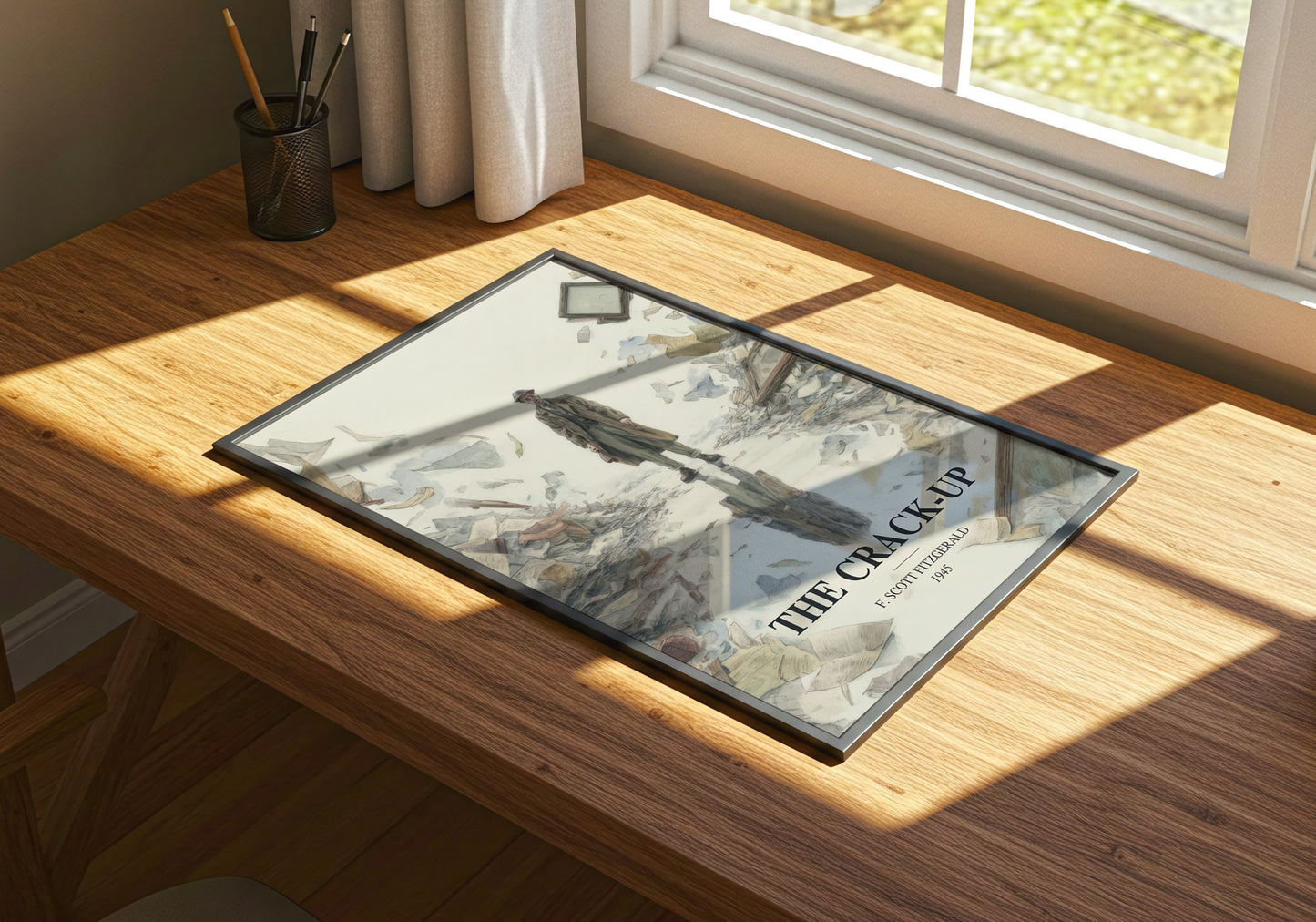 The Crack-Up watercolour book poster framed on wall – memoir wall art