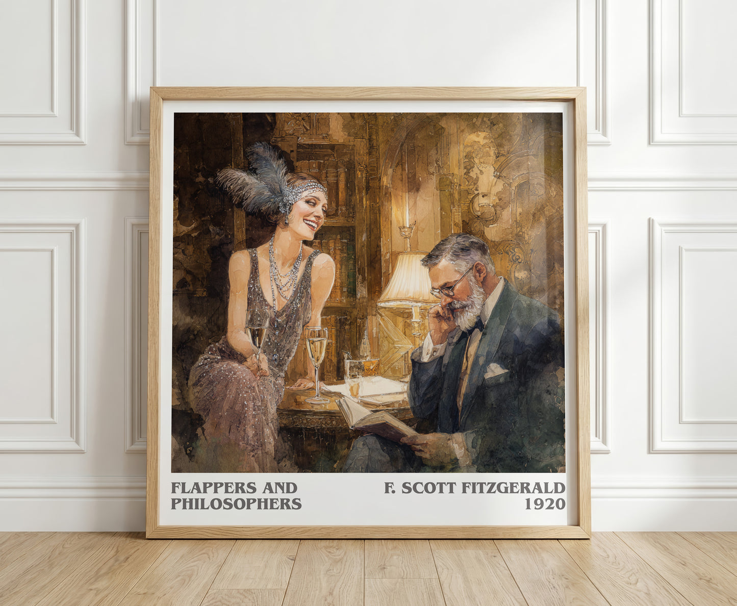 Flappers And Philosophers literary print in frame leaning in hallway – classic literature wall art