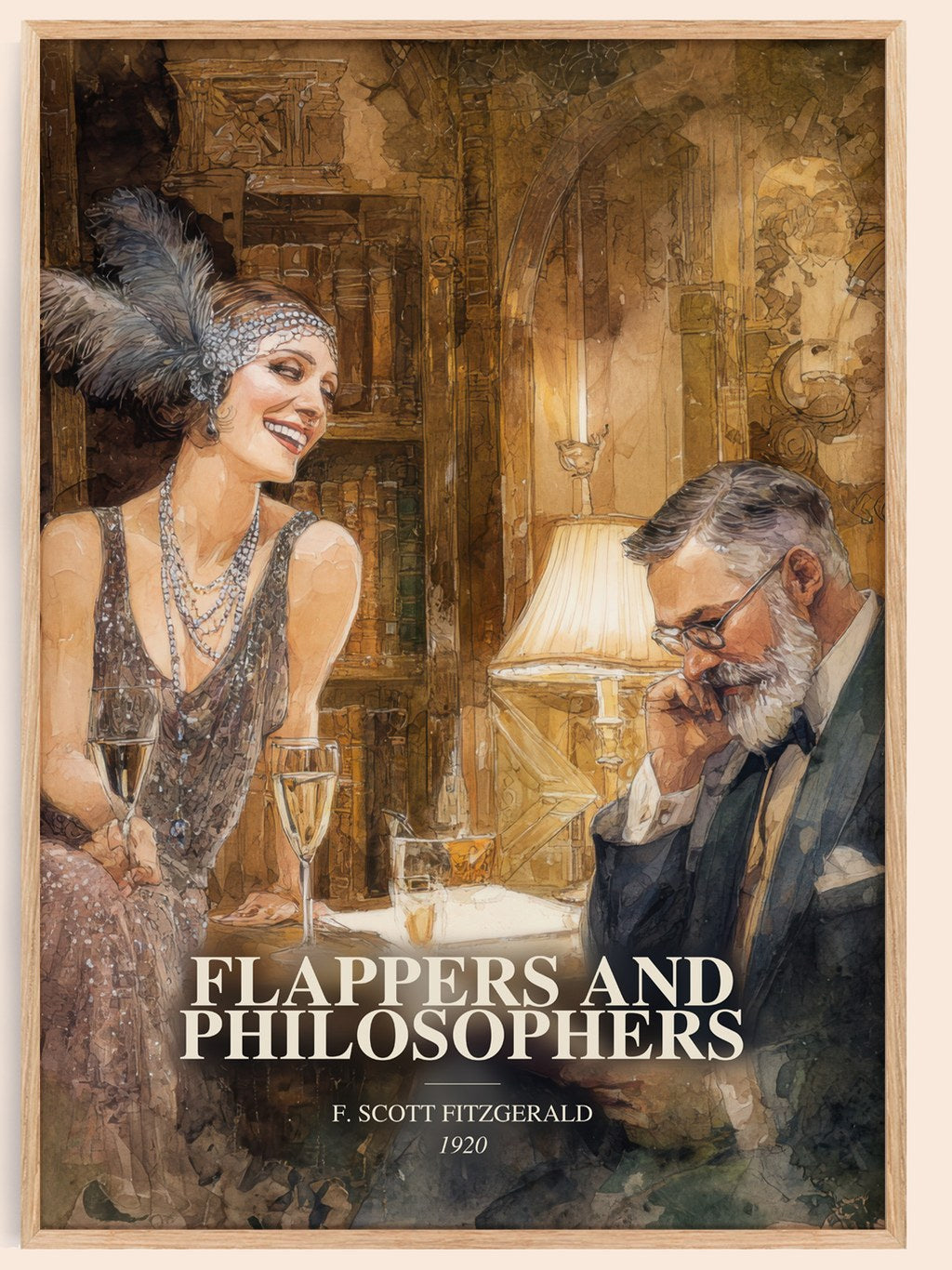 Flappers And Philosophers watercolour book poster by F. Scott Fitzgerald – framed literary art print