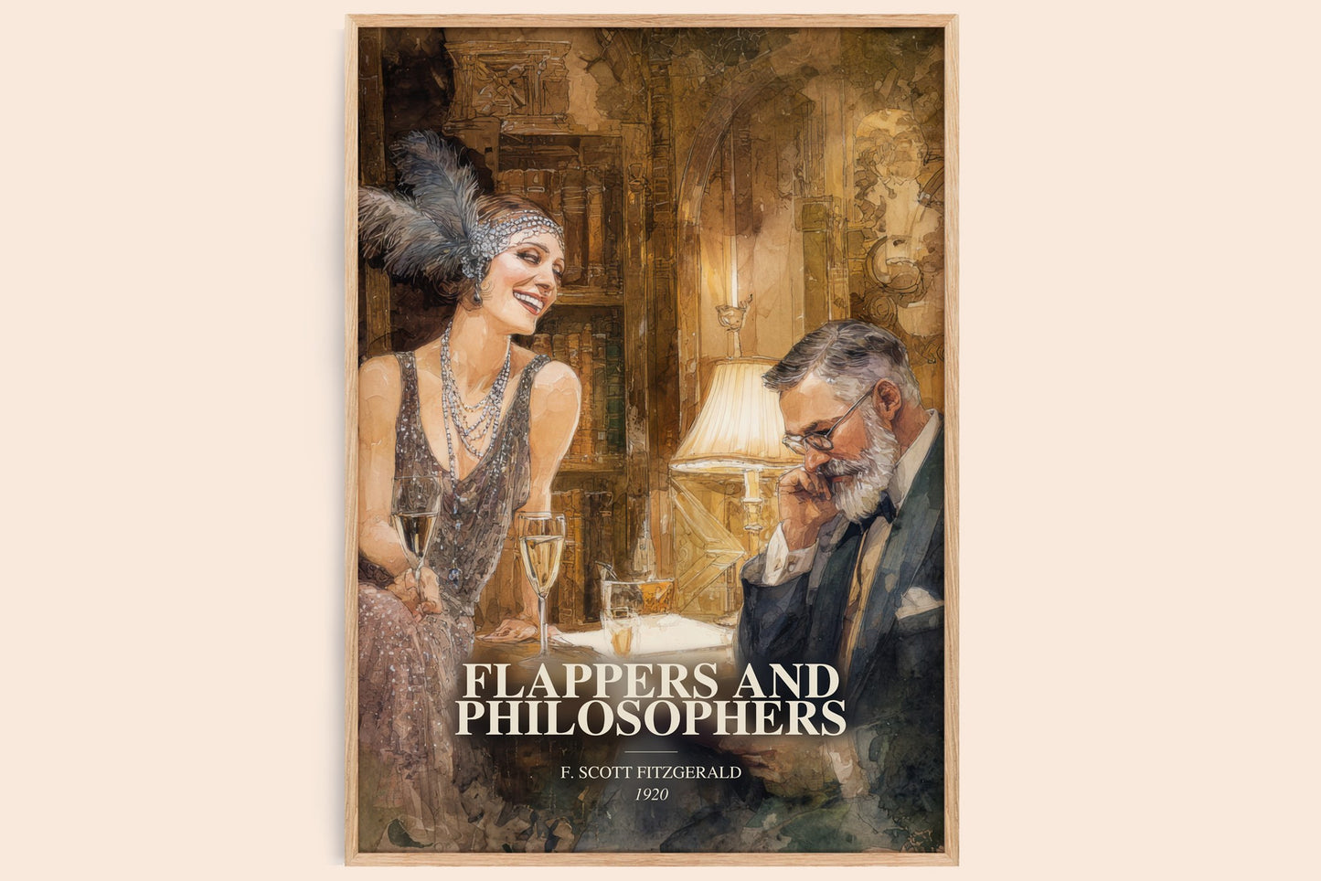Flappers And Philosophers watercolour book poster by F. Scott Fitzgerald – framed literary art print