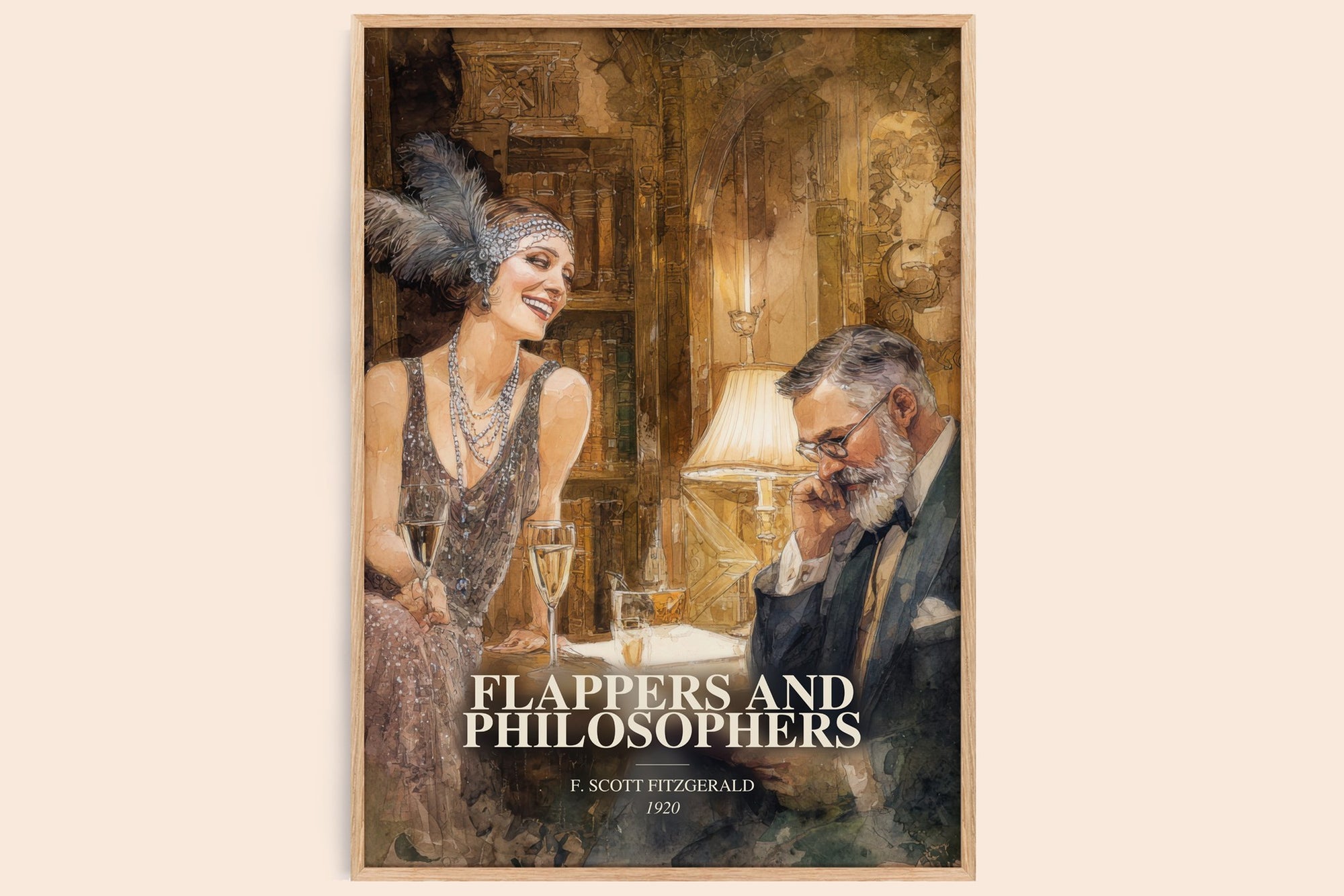 Flappers And Philosophers watercolour book poster by F. Scott Fitzgerald – framed literary art print