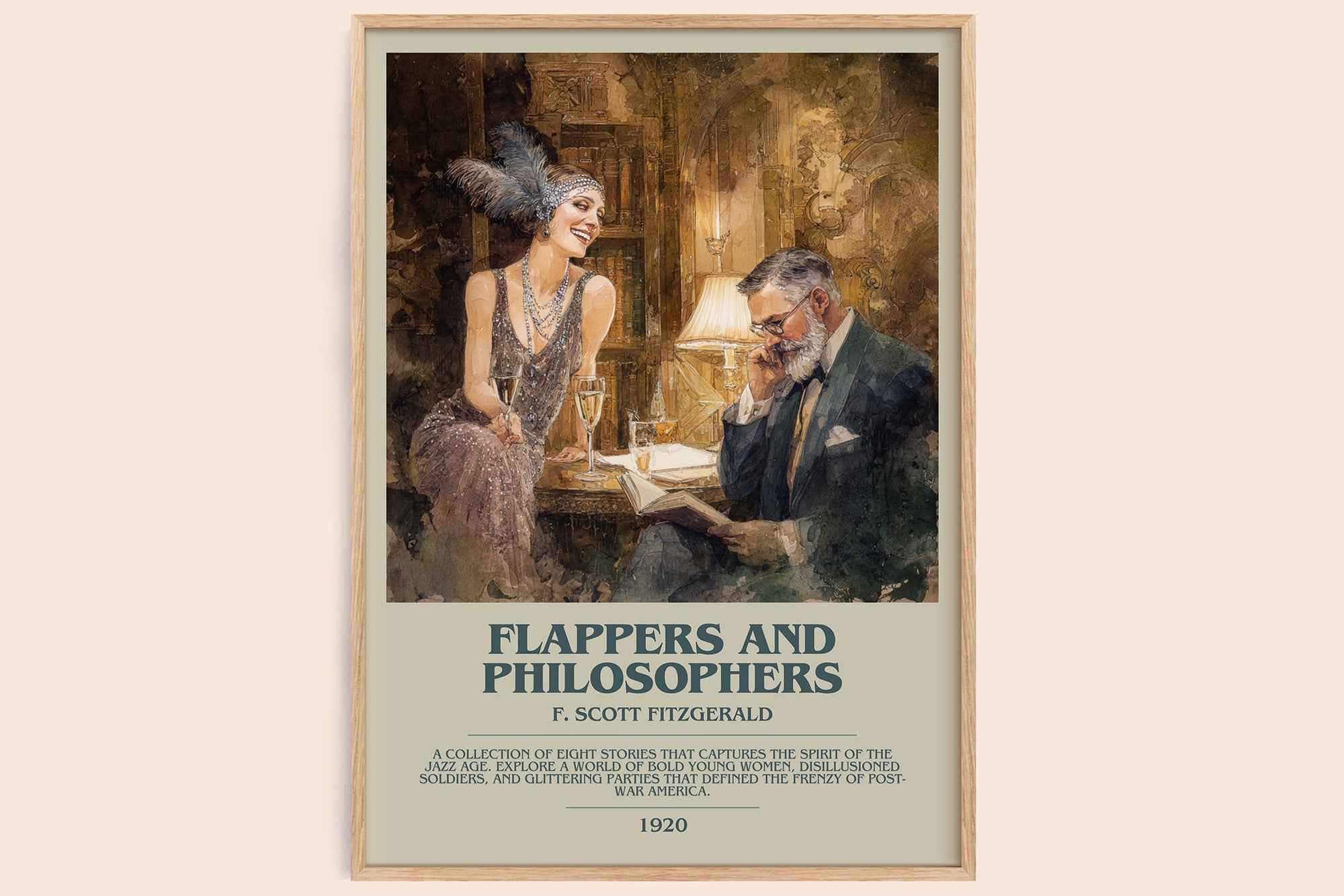 Flappers And Philosophers bookish book poster by F. Scott Fitzgerald – framed literary art print