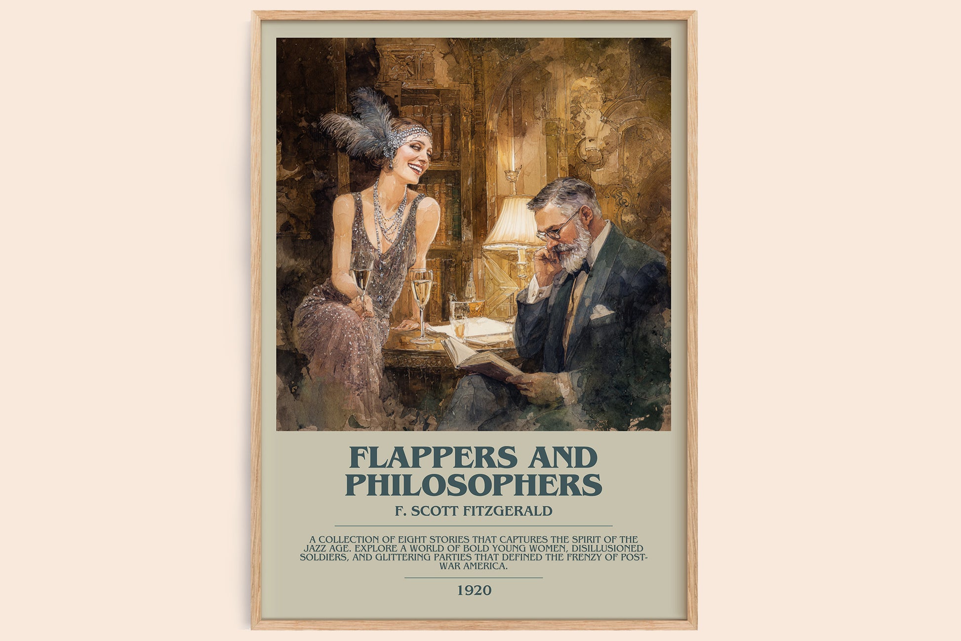 Flappers And Philosophers bookish book poster by F. Scott Fitzgerald – framed literary art print