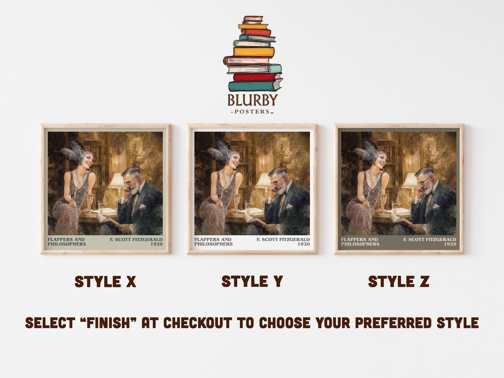 Flappers And Philosophers literary art print colour and style options – F. Scott Fitzgerald book art