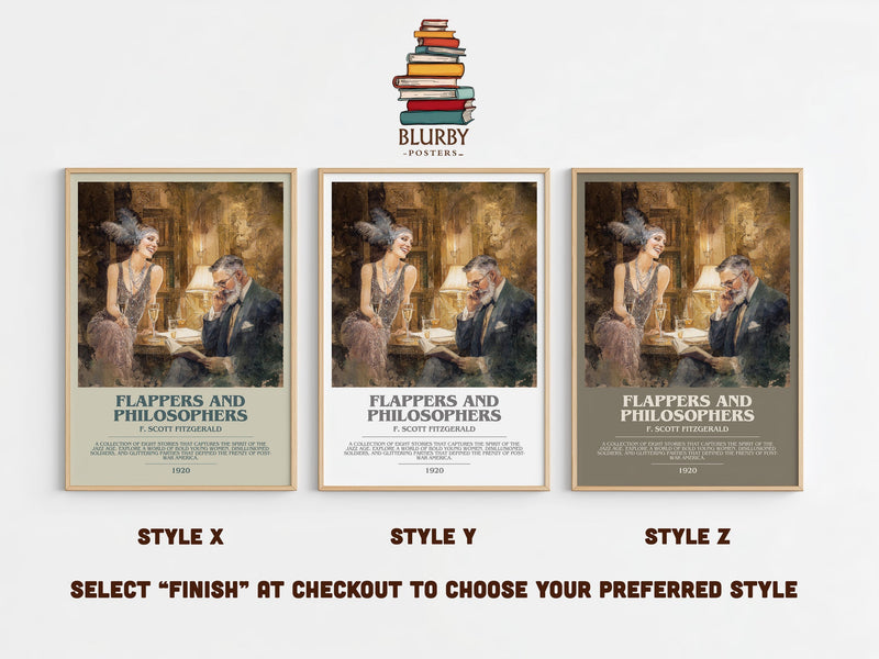 Flappers And Philosophers bookish print in frame leaning in hallway – classic literature wall art