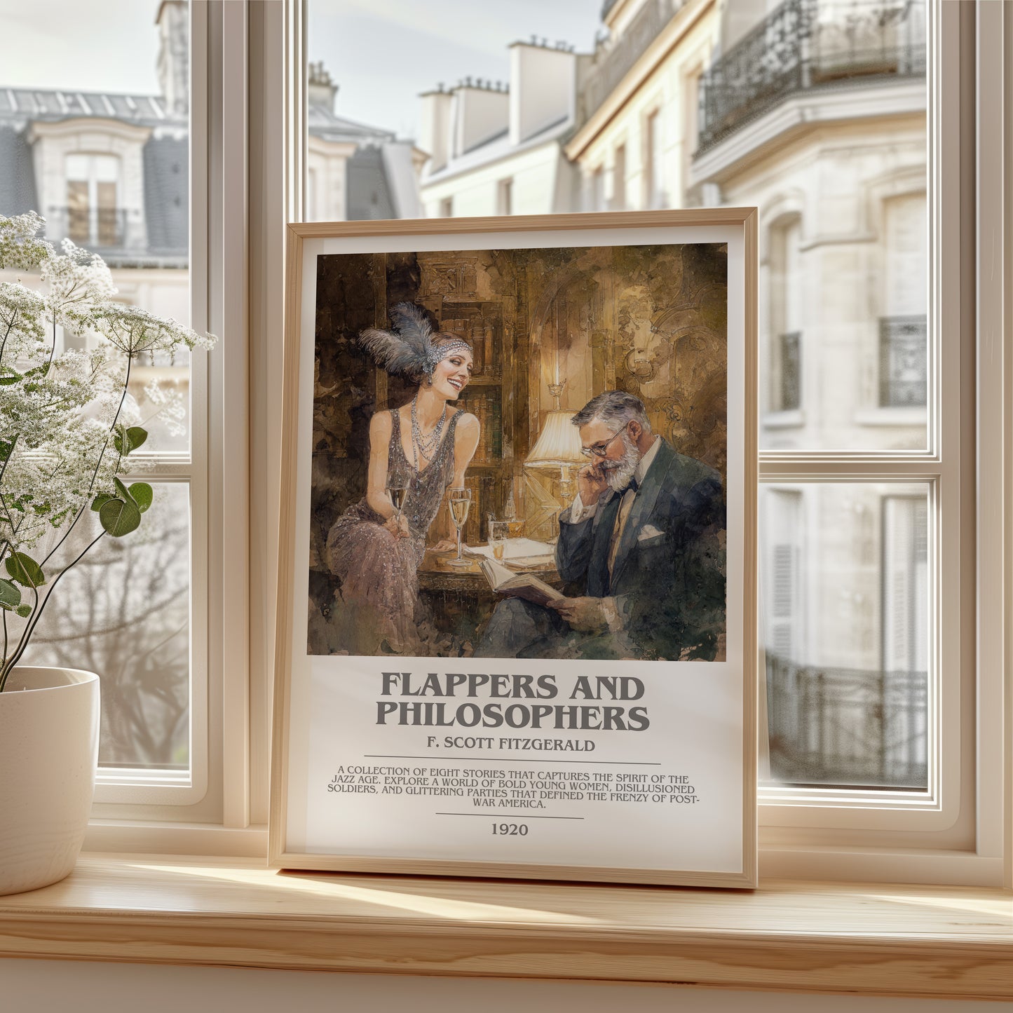 Flappers And Philosophers bookish poster colour and style options – F. Scott Fitzgerald book art