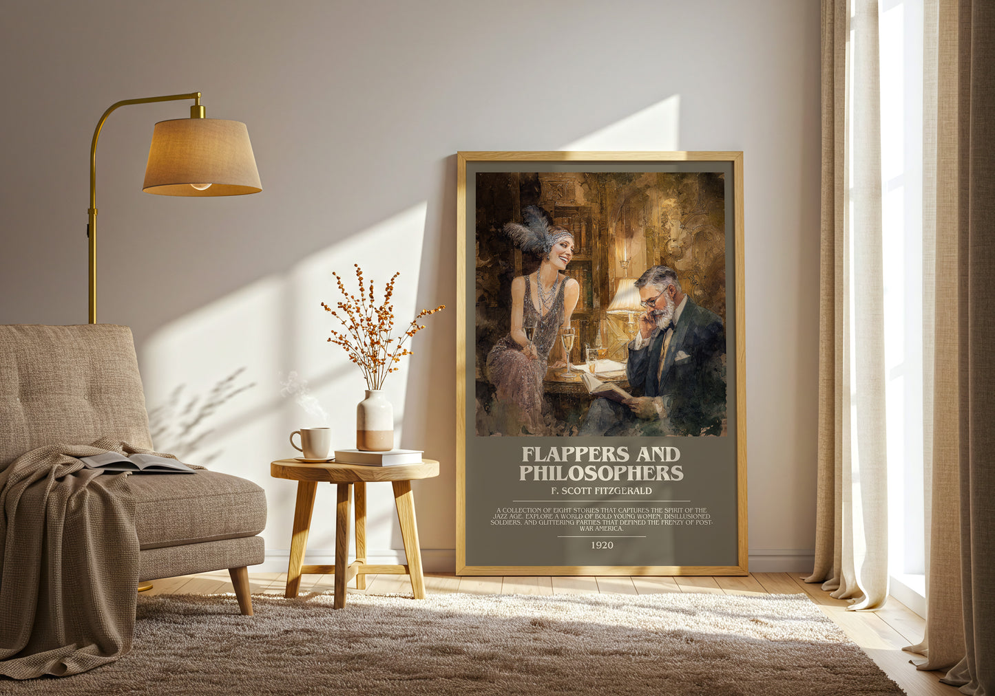 Flappers And Philosophers bookish print framed by window – literary home decor