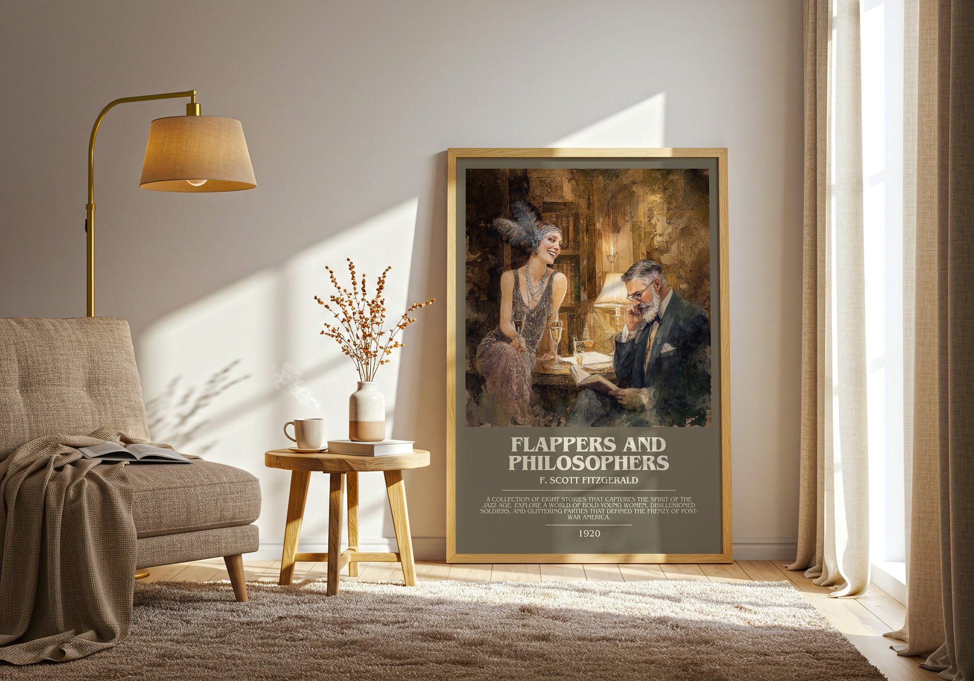 Flappers And Philosophers bookish print framed by window – literary home decor