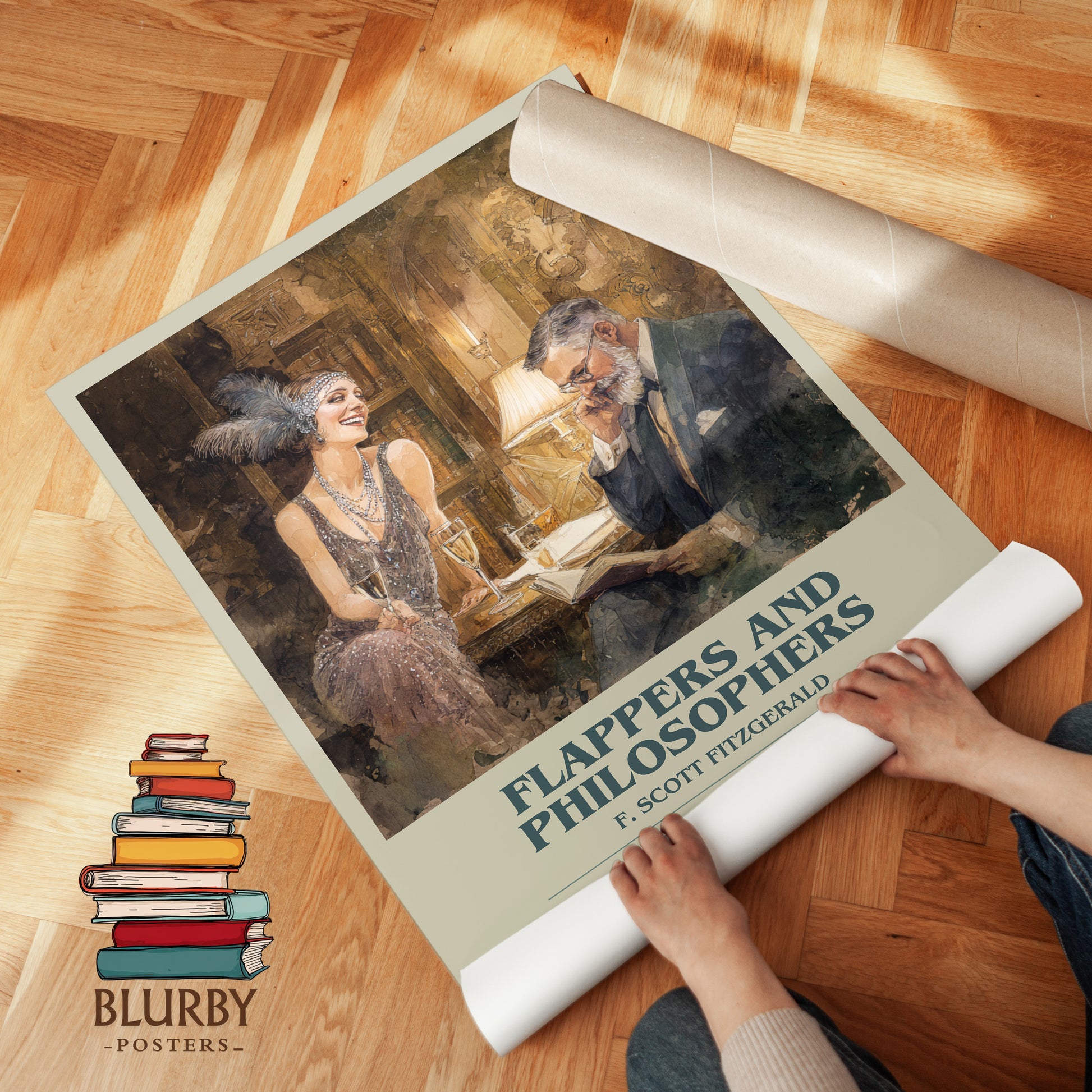 Flappers And Philosophers bookish print on bookshelf – F. Scott Fitzgerald fan gift