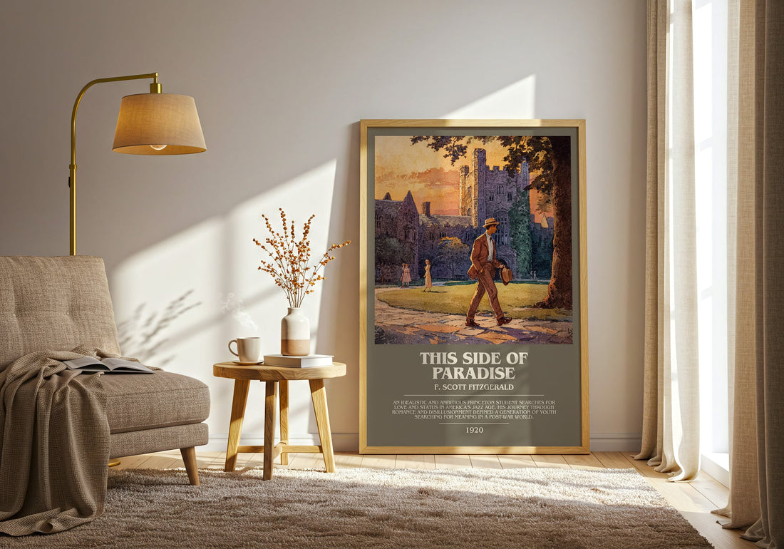 This Side of Paradise bookish print framed by window – literary home decor