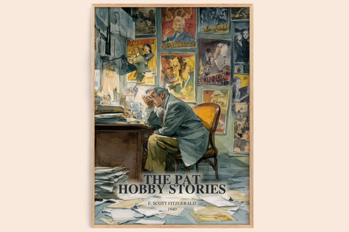 The Pat Hobby Stories watercolour book poster by F. Scott Fitzgerald – framed literary art print