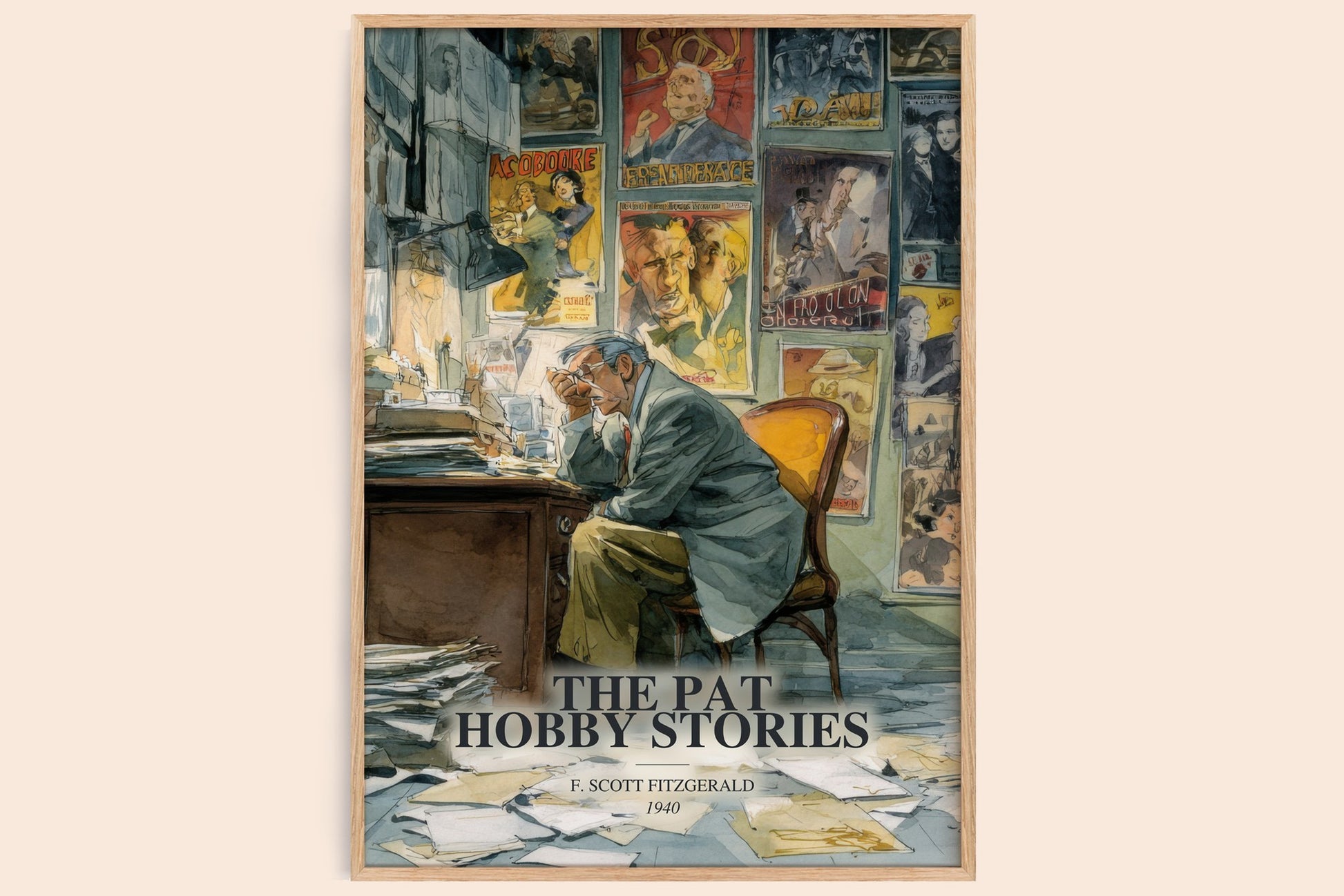 The Pat Hobby Stories watercolour book poster by F. Scott Fitzgerald – framed literary art print
