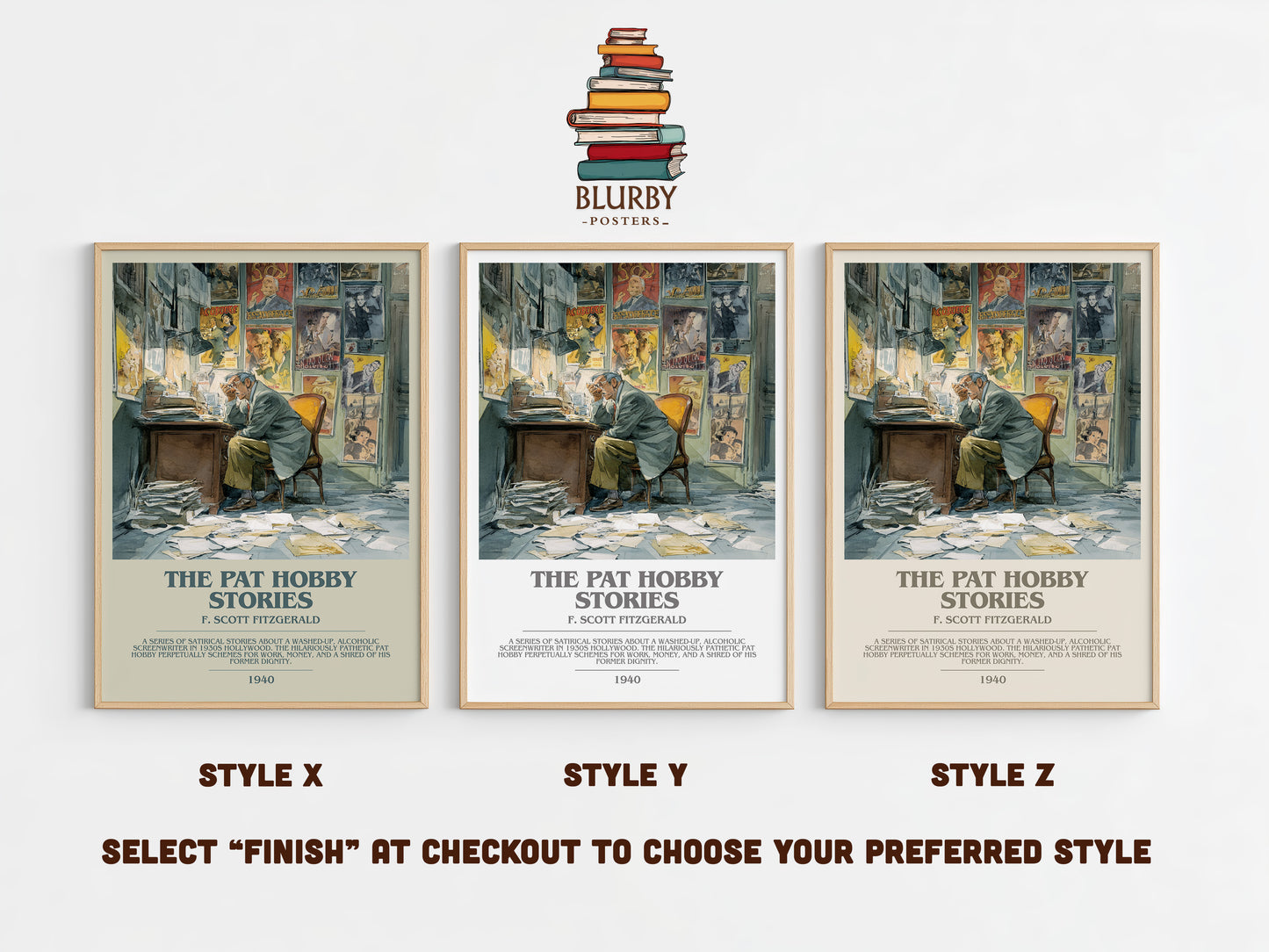 The Pat Hobby Stories bookish print in frame leaning in hallway – gothic wall art