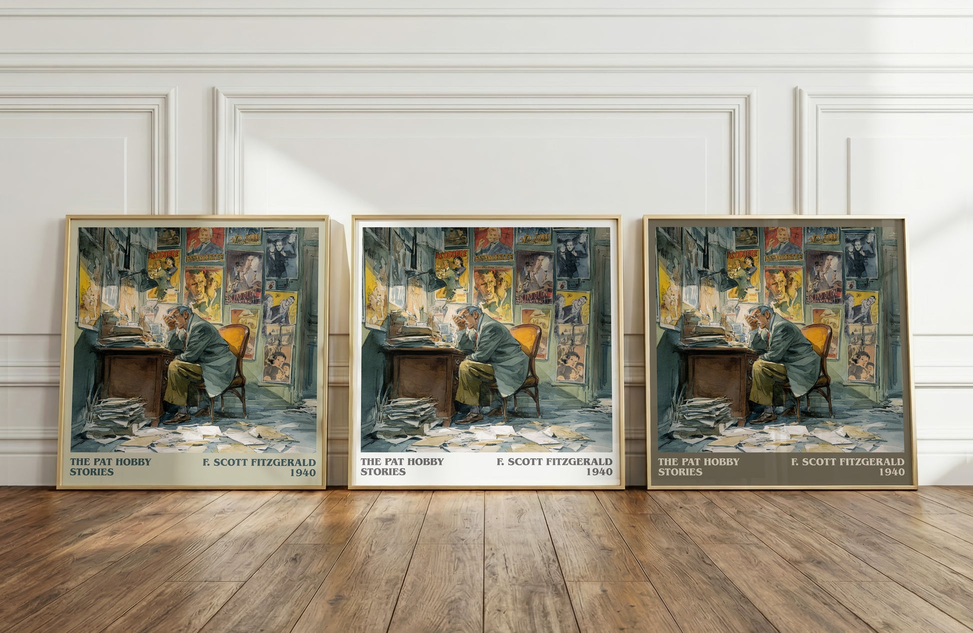 The Pat Hobby Stories literary print framed by window – literary home decor