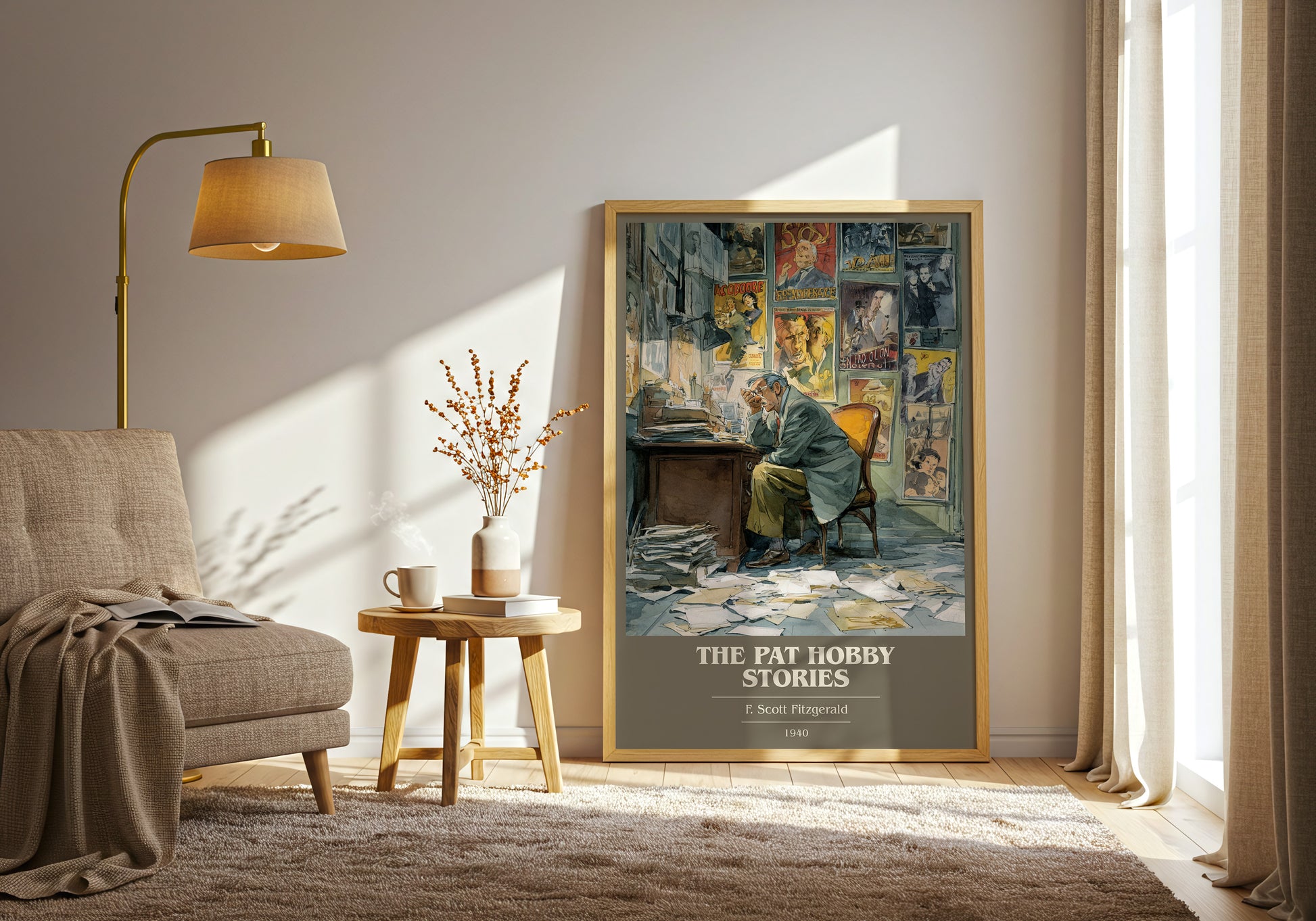 The Pat Hobby Stories book cover print framed by window – literary home decor
