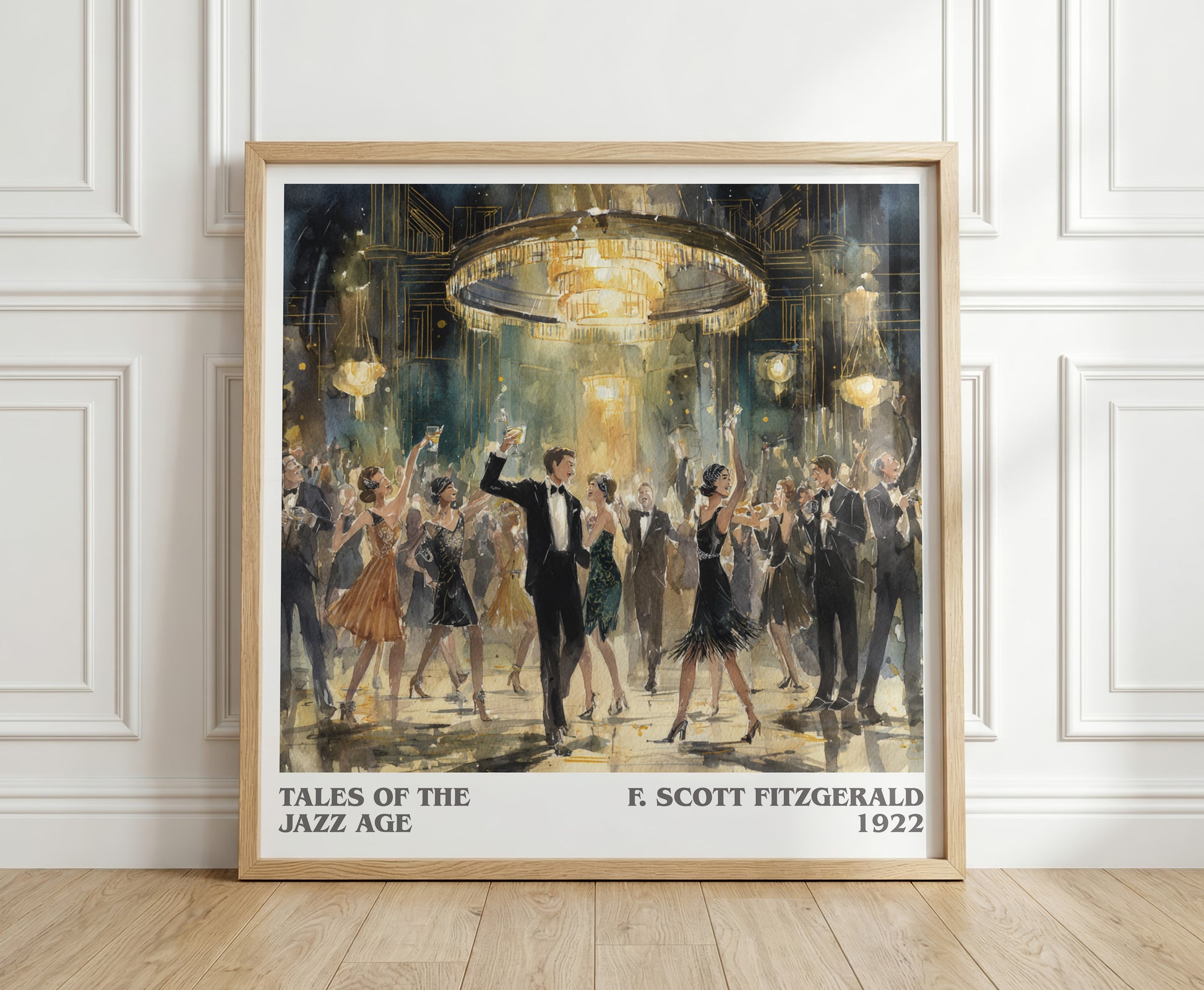 Tales from the Jazz Age literary print in frame leaning in hallway – satire wall art