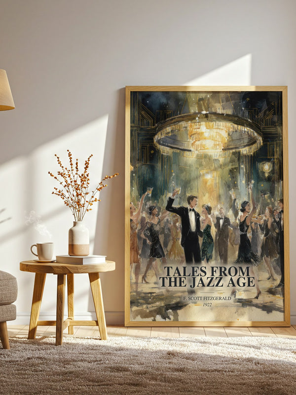 Tales From The Jazz Age watercolour print in frame leaning in hallway – classic literature wall art