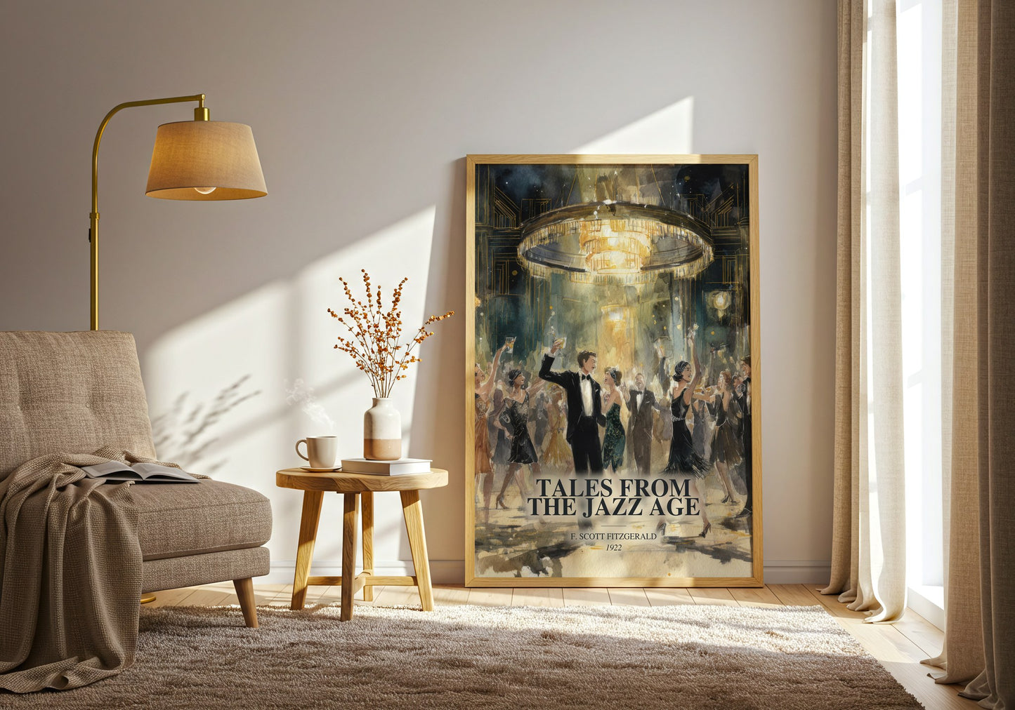 Tales From The Jazz Age watercolour print in frame leaning in hallway – classic literature wall art