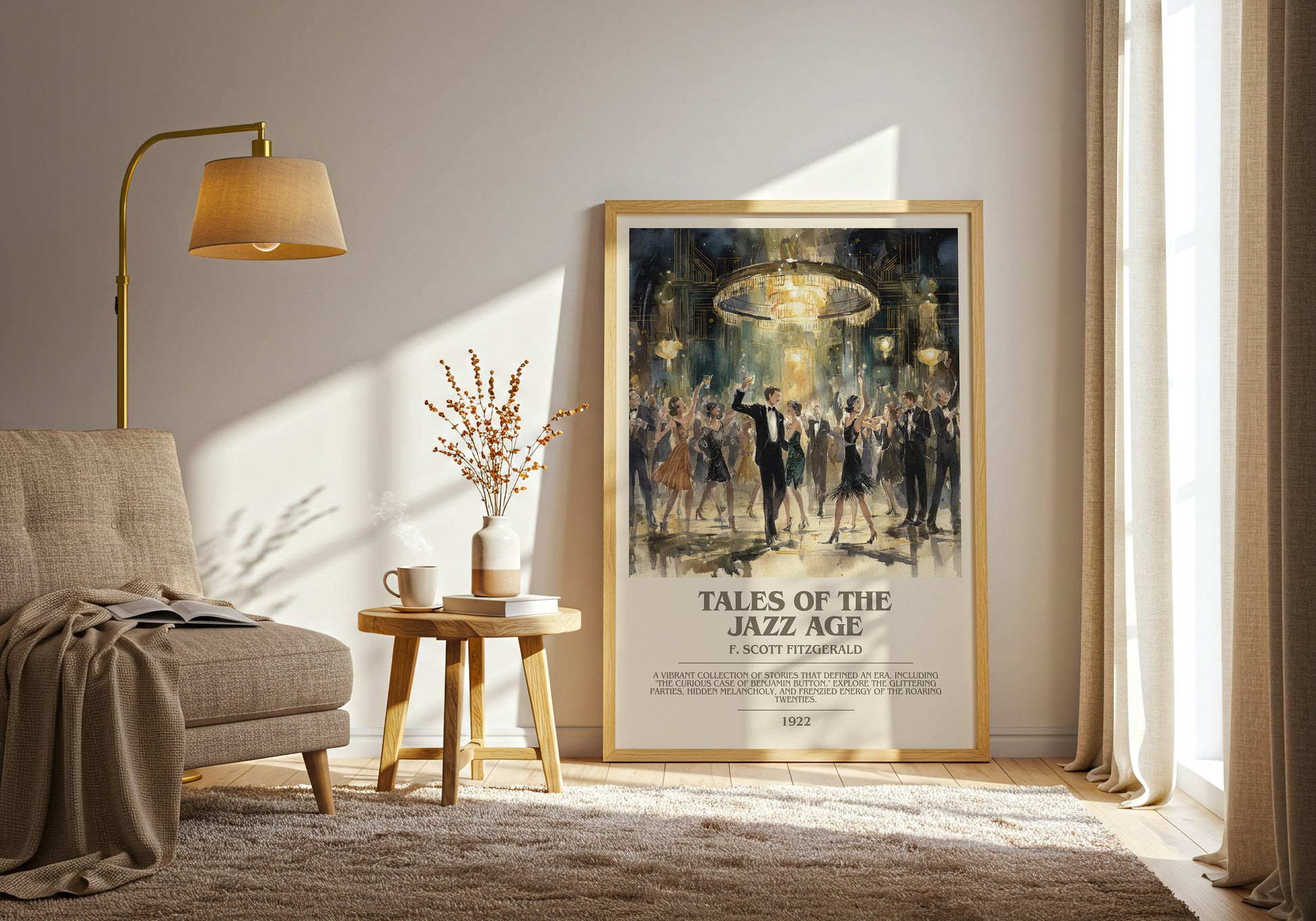 Tales from the Jazz Age bookish print framed by window – literary home decor