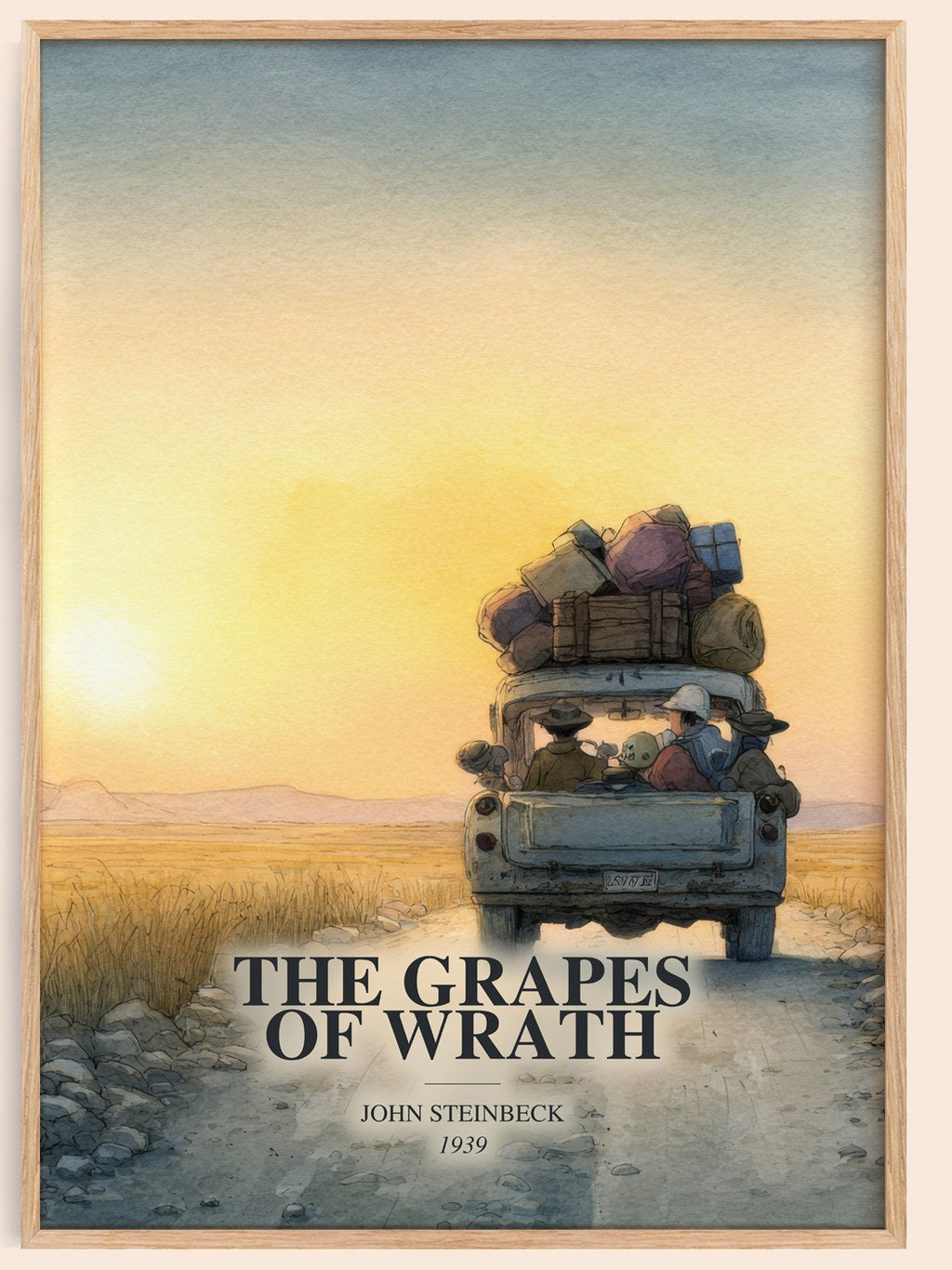The Grapes Of Wrath watercolour book poster by John Steinbeck – framed literary art print