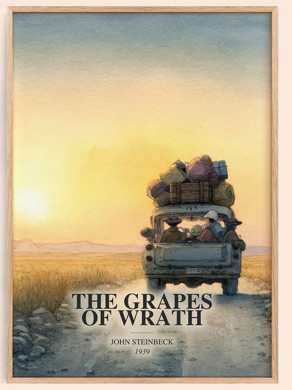 The Grapes Of Wrath watercolour book poster by John Steinbeck – framed literary art print