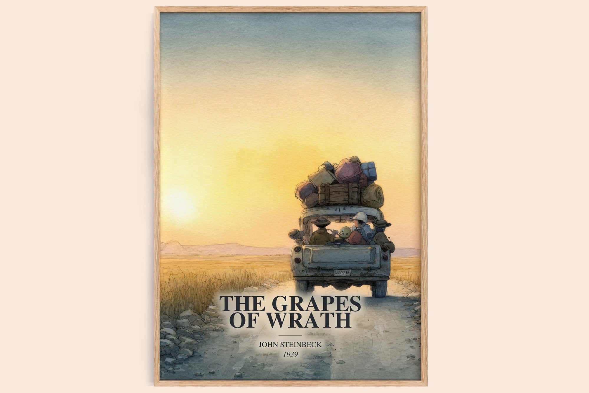 The Grapes Of Wrath watercolour book poster by John Steinbeck – framed literary art print