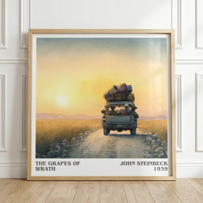 The Grapes of Wrath literary print in frame leaning in hallway – classic literature wall art