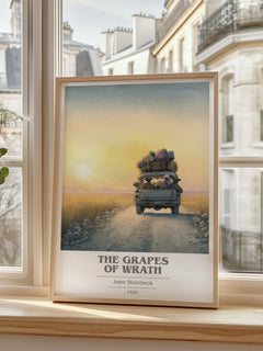 The Grapes of Wrath Book Cover Poster by John Steinbeck – framed print by a bright window