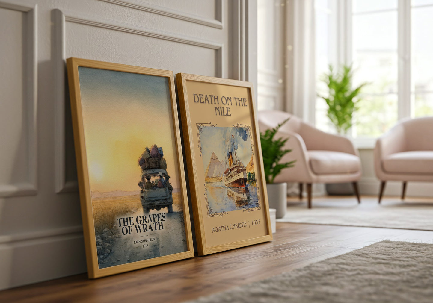 The Grapes Of Wrath watercolour print framed by window – literary home decor