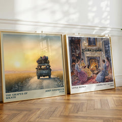 The Grapes of Wrath Literary Art Print by John Steinbeck – large square framed print leaning against a wall
