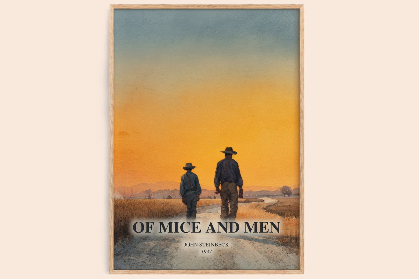 Of Mice And Men watercolour book poster by John Steinbeck – framed literary art print