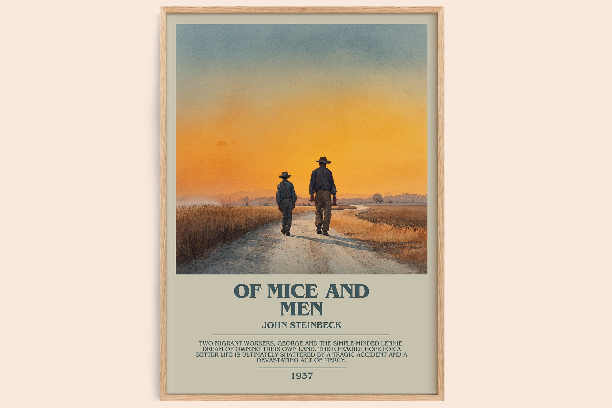 Of Mice and Men bookish book poster by John Steinbeck – framed literary art print