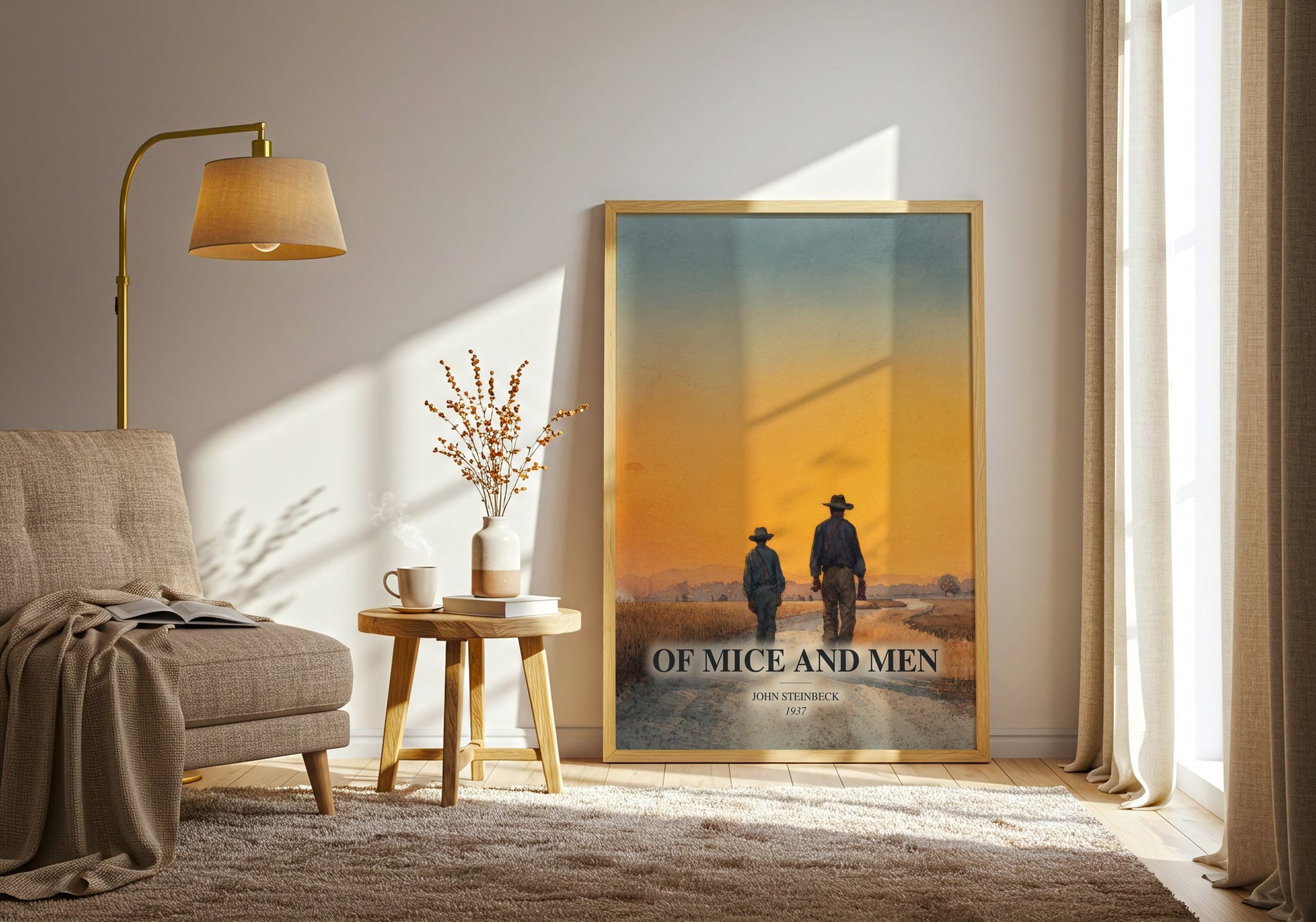 Of Mice And Men watercolour print in frame leaning in hallway – classic literature wall art