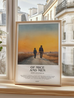 Of Mice and Men Bookish Wall Art by John Steinbeck – framed print by a bright window