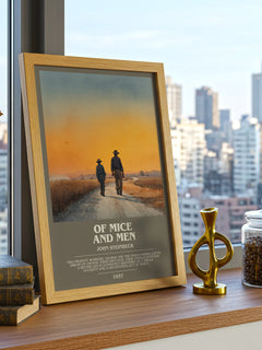 Of Mice and Men Bookish Wall Art by John Steinbeck – framed print on a city-view windowsill