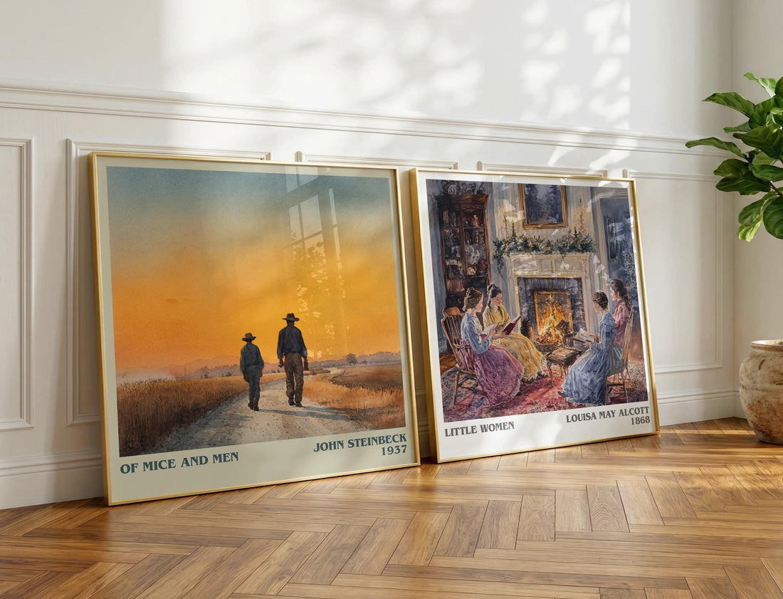 Of Mice and Men Literary Art Print by John Steinbeck – large square framed print leaning against a wall