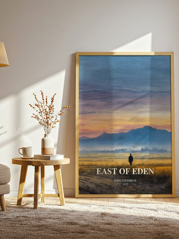 East Of Eden watercolour print in frame leaning in hallway – classic literature wall art