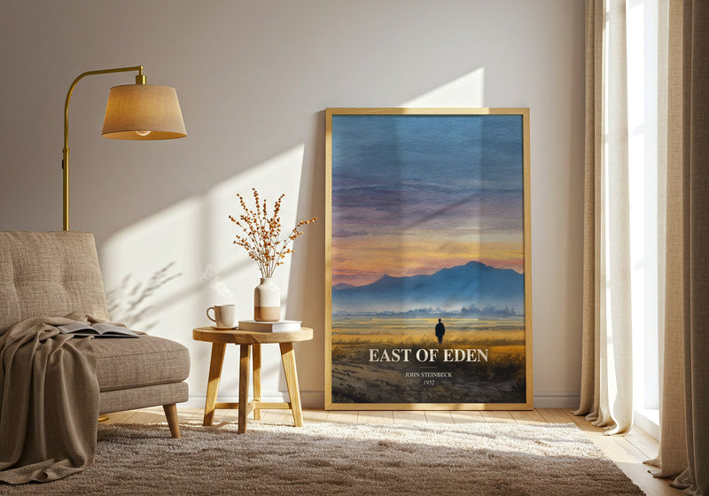 East Of Eden watercolour print in frame leaning in hallway – classic literature wall art