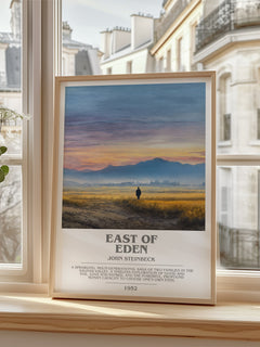 East of Eden Bookish Wall Art by John Steinbeck – framed print by a bright window