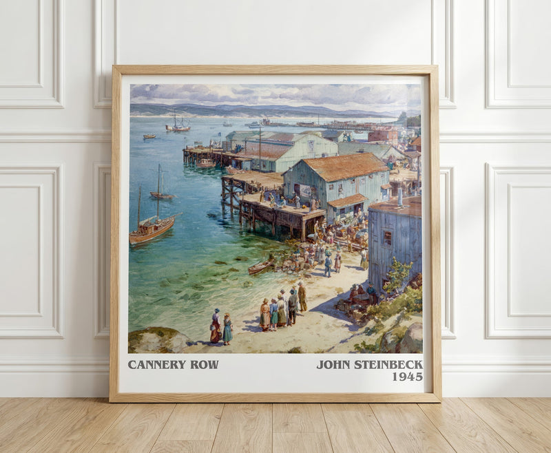 Cannery Row literary print in frame leaning in hallway – literary fiction wall art