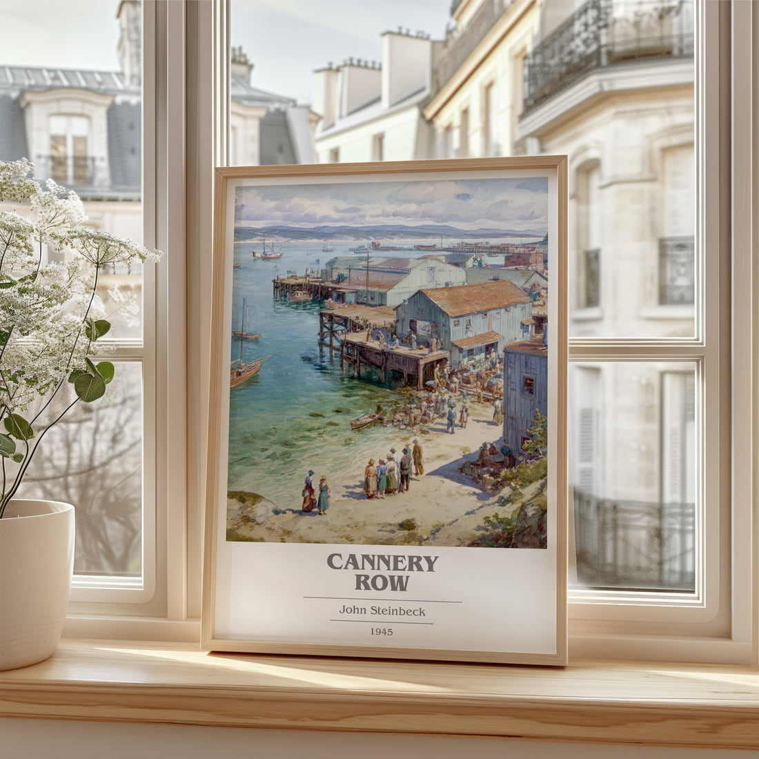 Cannery Row Book Cover Poster by John Steinbeck – framed print by a bright window