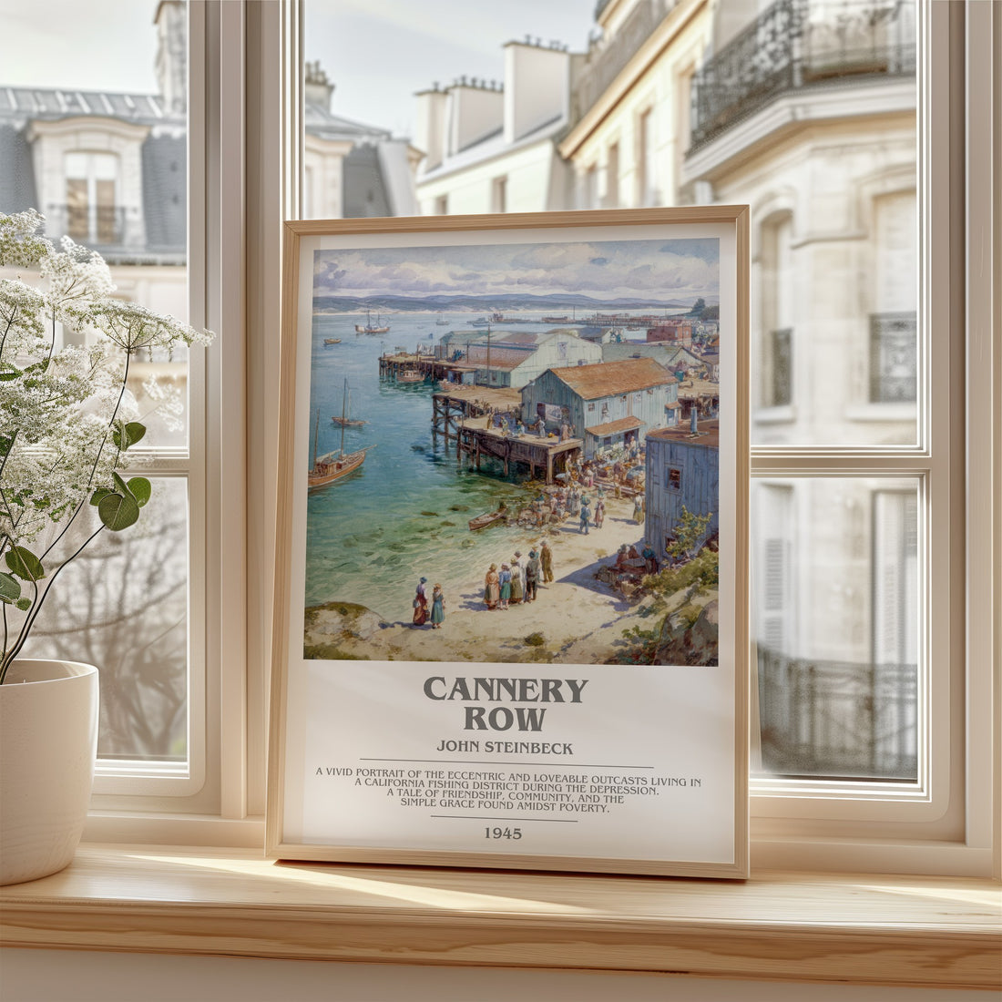 Cannery Row Bookish Wall Art by John Steinbeck – framed print by a bright window