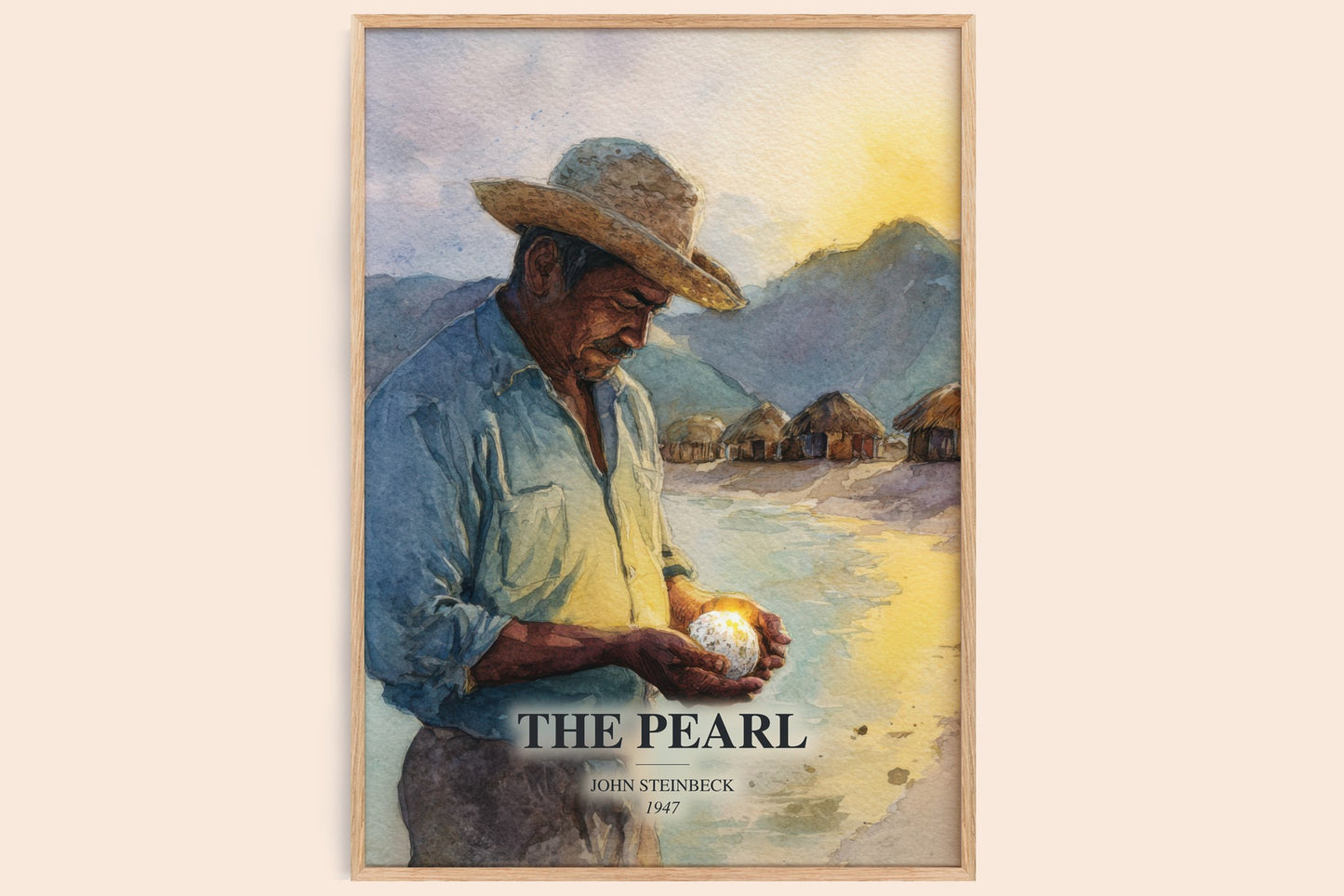 The Pearl watercolour book poster by John Steinbeck – framed literary art print